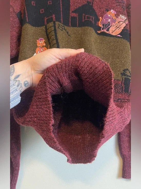 Vintage 80’s North Country by Eaton Novelty Cool Jazz Cat Wool Crewneck Sweater - Picture 6 of 8